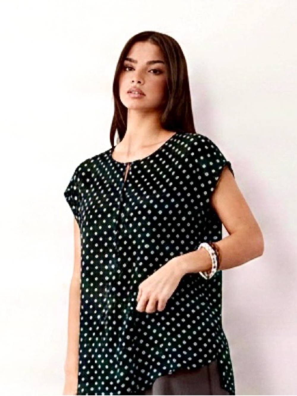 LILY WHITE Polka Dot Cap Sleeve Blouse TEAL SIZE XL